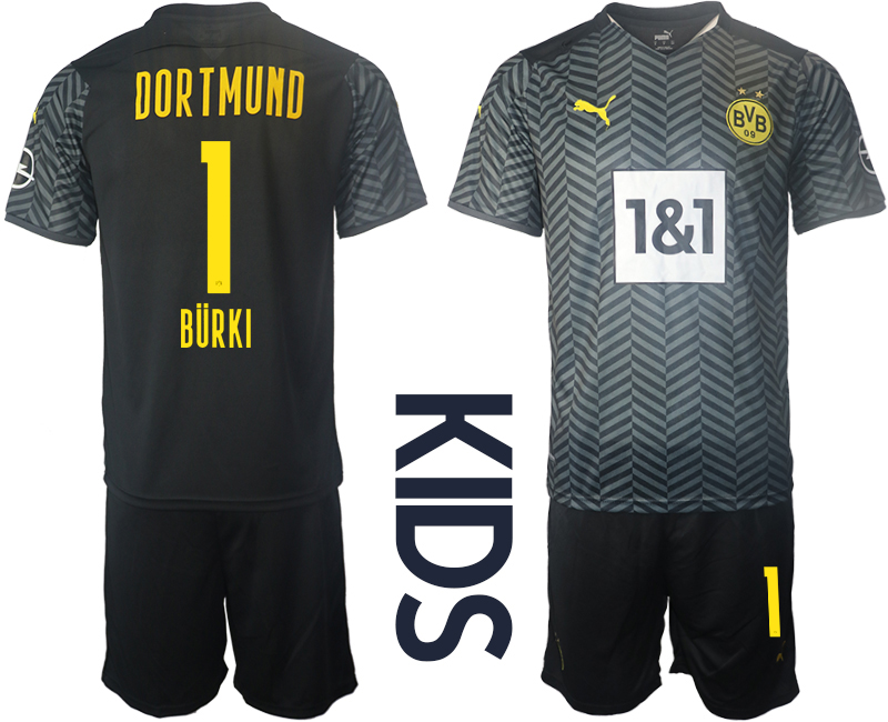 Cheap Youth 2021-2022 Club Borussia Dortmund away black 1 Soccer Jersey